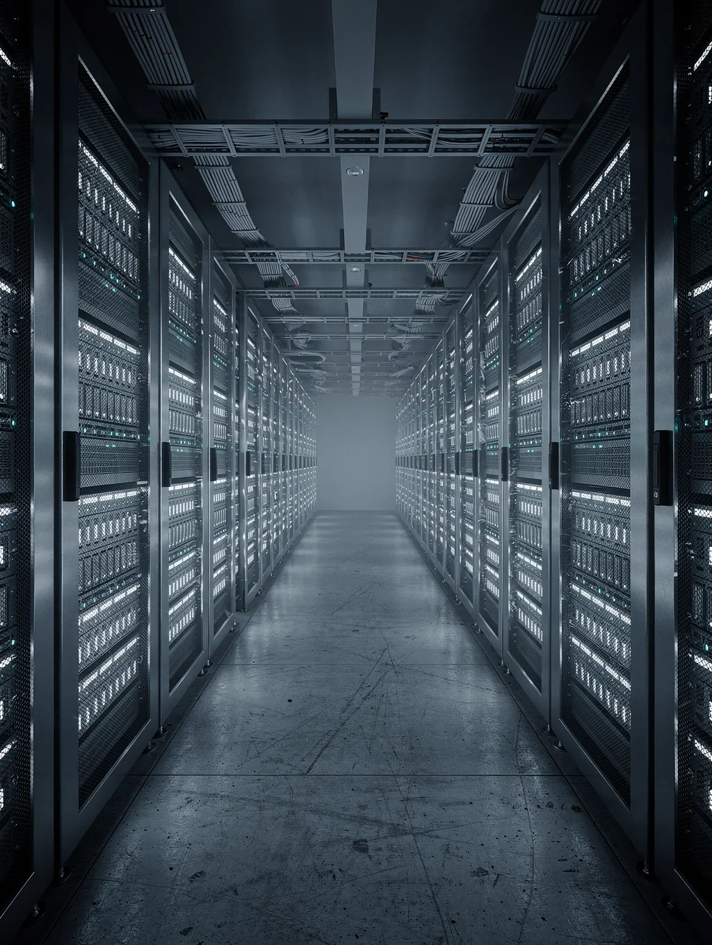 Glowing server node infrastructure in a modern data center